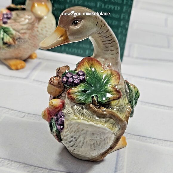 Vintage Fitz & Floyd Salt & Pepper Shakers Autumn Splendor Ceramic Goose Duck - Picture 7 of 12